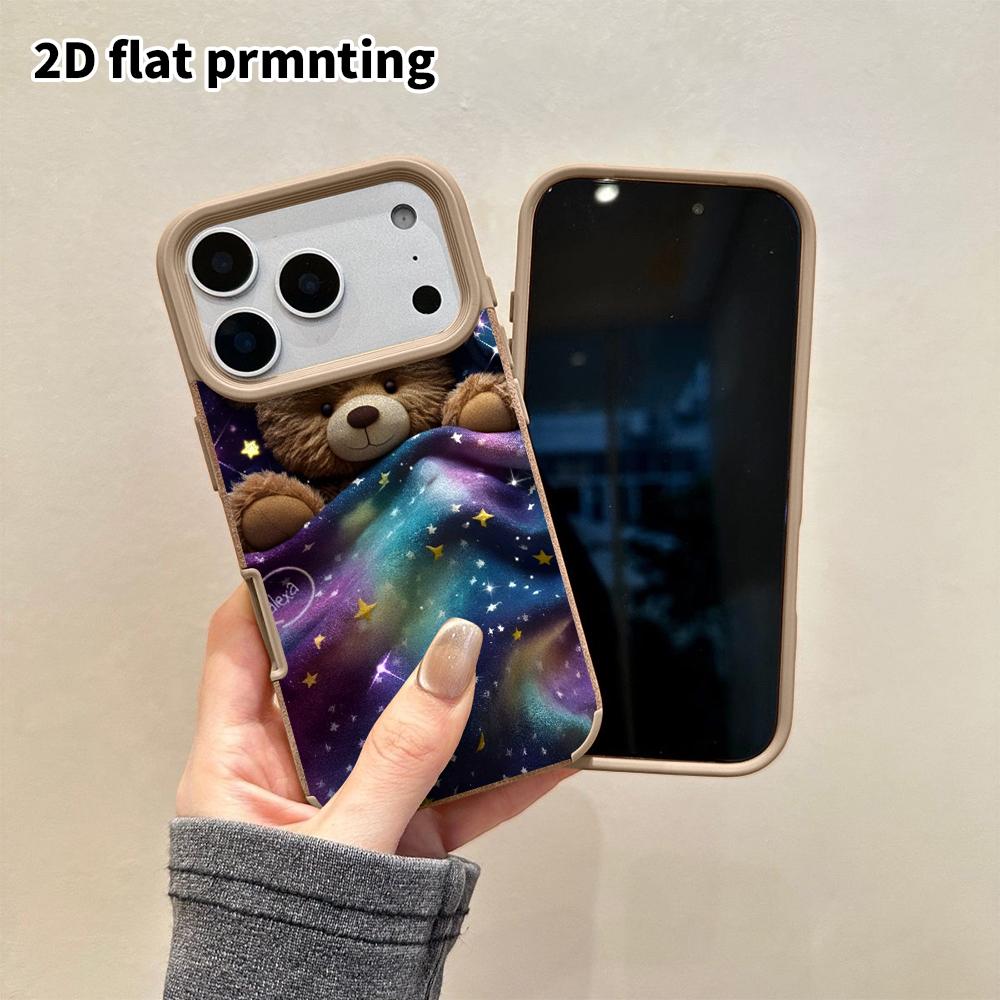Phone Case: 2D Flat Lambskin Fits iPhone 18 17 16 15 14 13 Pro, Plush Brown Bear, Christmas and Halloween Gift