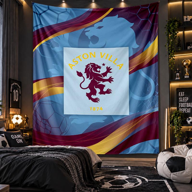 Wall Hanging Tapestry Aston Villa Football Print Cloth for Living Room Bedroom Home Decor