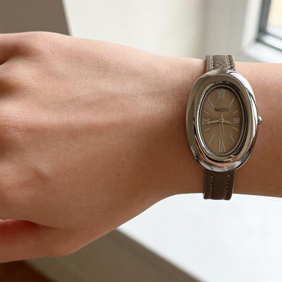 Dames Ovaal Polshorloge Vintage Stijl Quartz Horloge Slanke Kunstlederen Band Elegant Retro Dameshorloge Cadeau voor Haar Moeder Vrouw