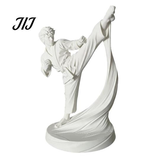 Handmade Style Craft 3D Printed Karate Kick Man Statue, White Martial Arts Figurine Sculpture, Dynamic Pose Taekwondo Character Desktop Ornament,