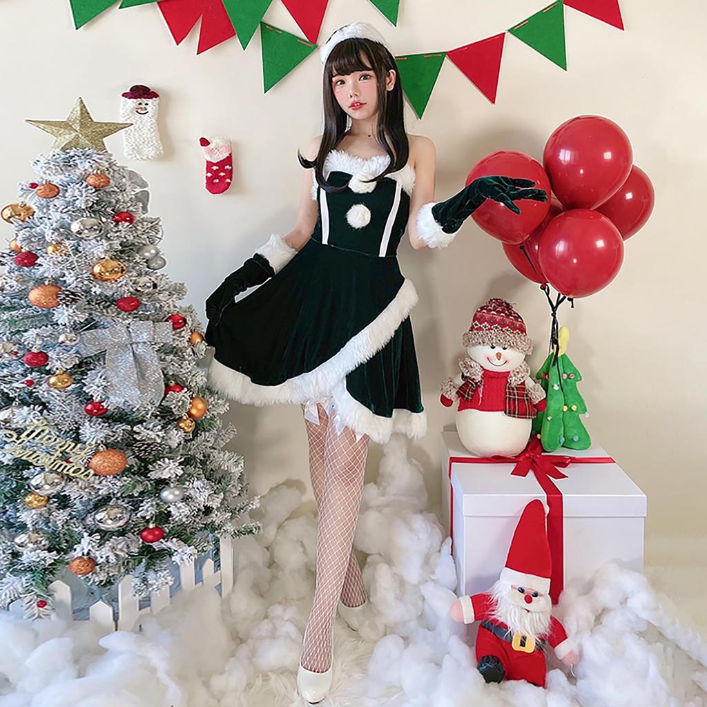 Milky Time Christmas Santa Cosplay Red and Asymmetrical Women's Dress, Green, (Green)