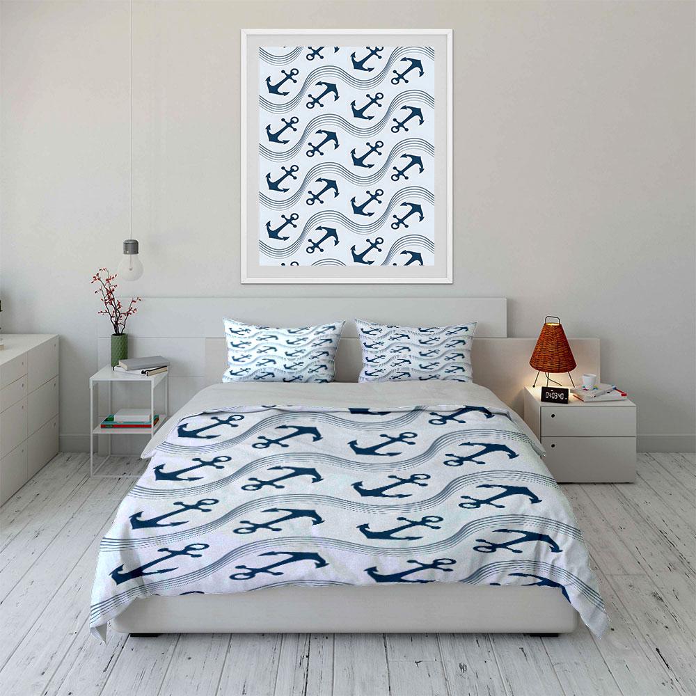 Blue Anchors with Waves. Bedding Sets Duvet Cover Sets Duvet Covers Pillowcases(1*Duvet Cover 2*Pillowcases Without Duvet Insert)