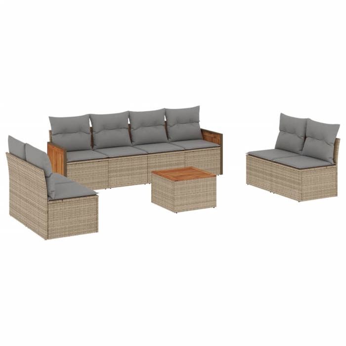 VidaXL Salon de Jardin avec Coussins 9 pcs, Canapés de Terrasse, Ensemble de Meubles de Patio, Mobilier d'Extérieur, Beige 3227578