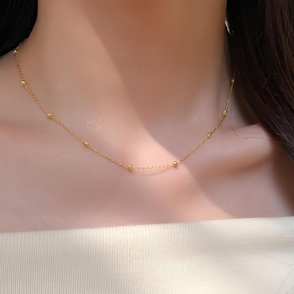 18K Gold & Sterling Silver Round Bead Choker Necklace