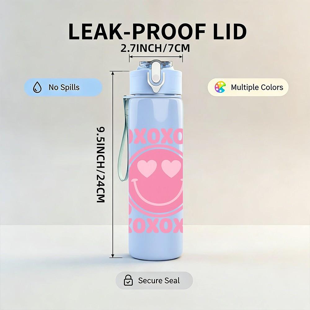 1PC Xoxo Pink Circle Pattern Print 750ml Color Plastic Sports Water Bottle Leakproof Flip Straw Lid Suitable for Sports Office Home Use