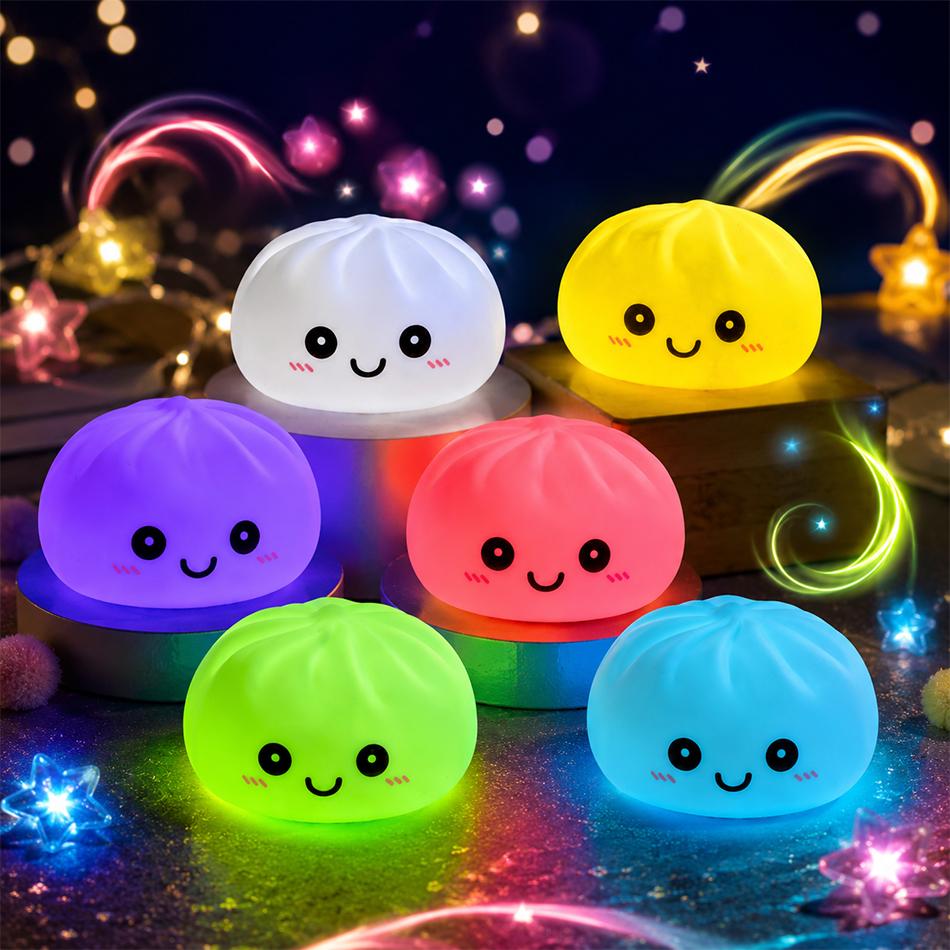2027 Simulation Dumpling Squishy Night Light Soft Lightup Bubble Spitting Bun Birthday Gift Colorful Dumping Toy Squishy Gifts