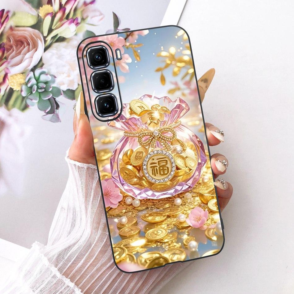 For Infinix Hot 50 Pro+ 50Pro 4G Cute Flower Butterfly Cat Case For Infinix Hot50 Pro Plus 4G Black Silicone Soft Phone Cases