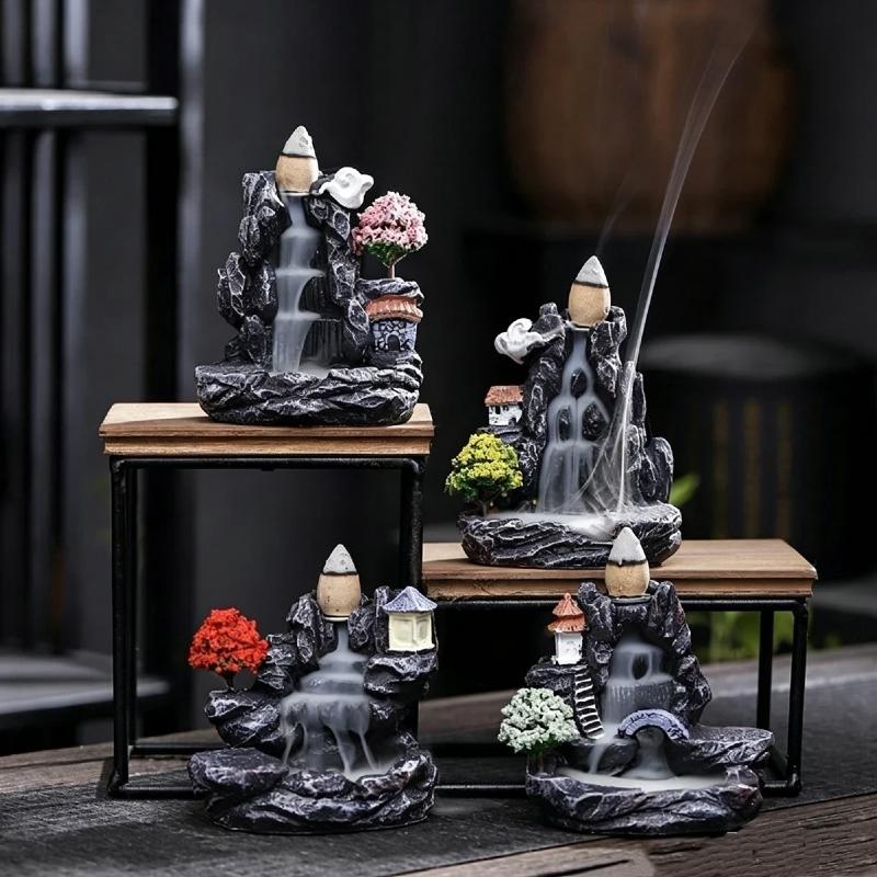1Pcs Home Decor Backflow Incense Burner Mountain River Waterfall Aroma Smoke Zen Censer Holder Fun Gift
