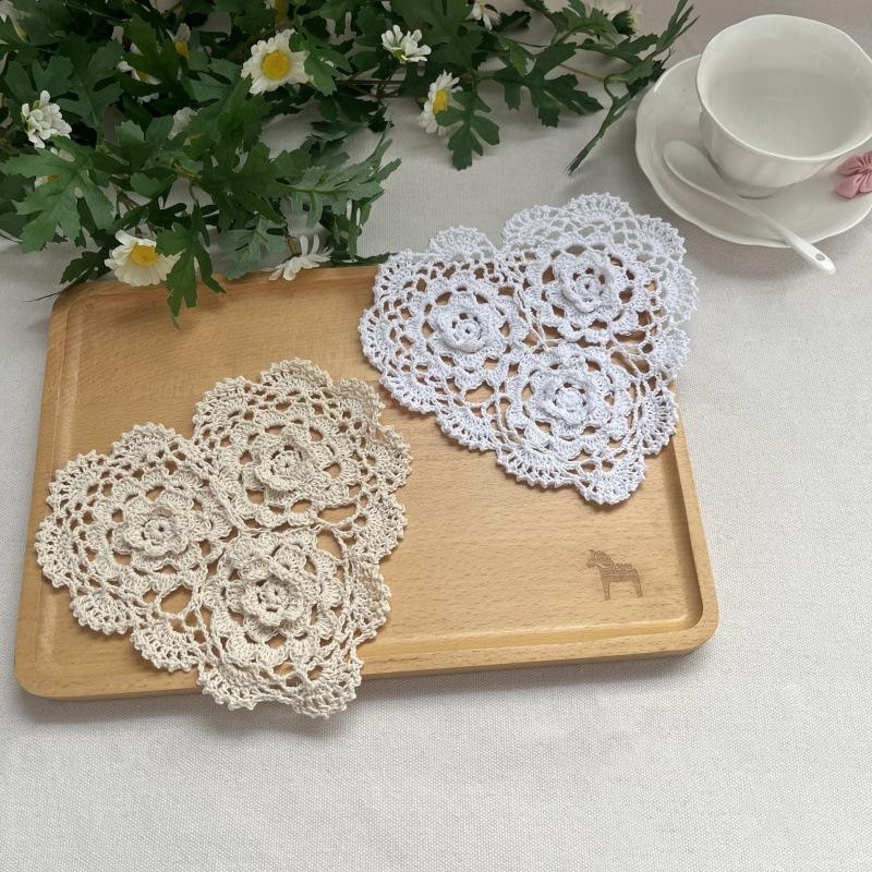 20cm Cotton Crochet Table Placemat French Embroidered Lace Coaster Cloth Coffee Mug Dining Mat Pad Wedding Banquet Home Decor