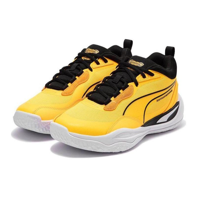 Puma Playmaker Pro Dylan Men Round Toe Lace-up Fabric Leather Non-slip Wear-resistant Low-top Basketball Shoes Yellow Black 377577-01