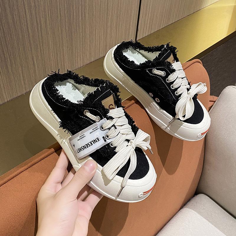 Xiaobai cool slippers women's summer spring outer wear 2025 new thick-soled fashion one-pedal bag head half-drag lazy canvas shoes