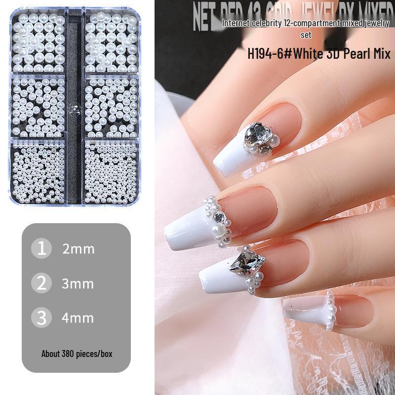

Жемчужные украшения для нейл-арта: Набор из 6 отделений с круглыми плоскими маленькими жемчужинами в смешанных стилях.