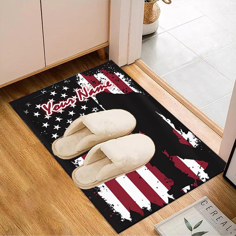 1PC Custom Name Bigfoot American Flag Theme Floor Mat Ideal for Living Room, Game Rooms, Office, Bedroom Floor Mat Playful Design