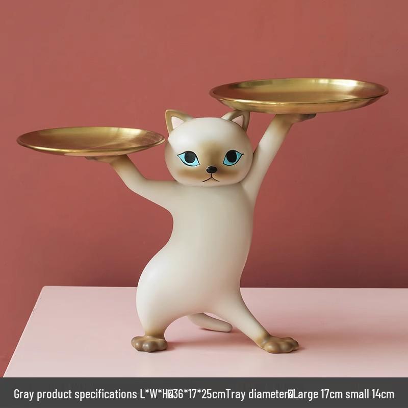 Creative Cat Sand Sculpture Tray: Cartoon Key Storage & Ornament for Living Room or Entrance, Perfect Housewarming Gift