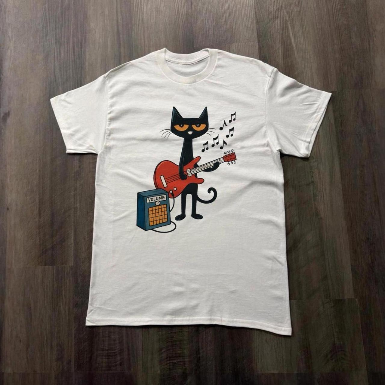 Rock Guitar Black Cat Printed Tshirt Women and Unisex Fun Music Style Top SpringSummer Loose Short Sleeve Unisex Tshirt M
