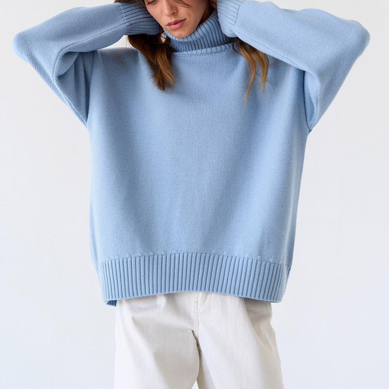 Turtleneck Jumper Autumn and Winter Solid Color Turtleneck Sweater Comfortable Loose Classic Versatile Temperament Sweater Top Women
