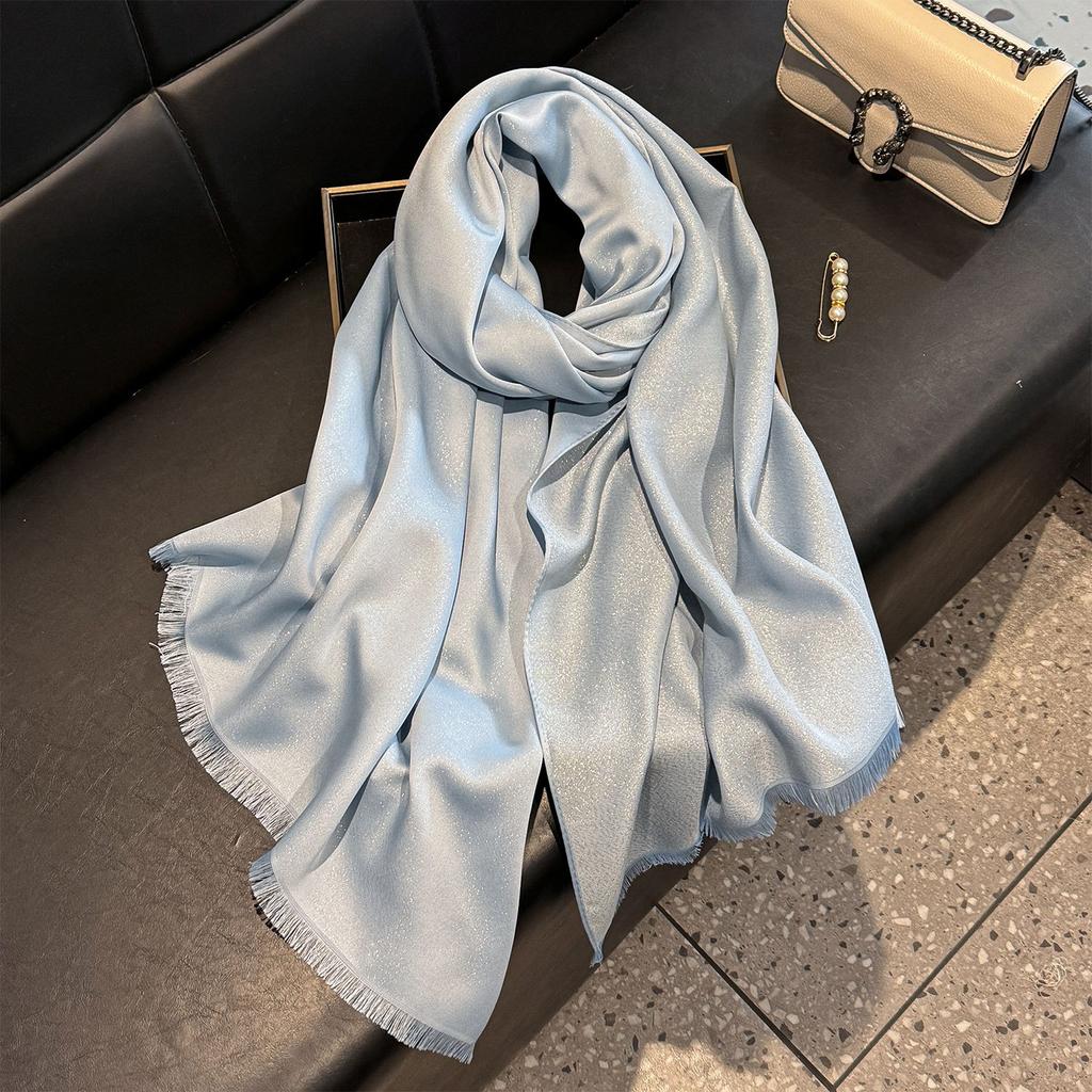 Cachecol de Seda Dourada Tencel Algodão Cor Sólida Seda Cachecol Feminino Moda Versátil Imitação Seda Cachecol Fino Longo Cachecol de Praia Cachecol