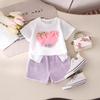 Mädchen Mode Set Sommer Kinder Lässig Rundhals Liebe Schleife Top Zerrissene Jeans Set