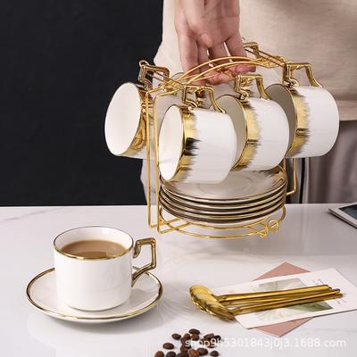 Light Luxury High-value Electroplated Gold Edge Coffee Cup Saucer Set Spoon Household Ceramic Afternoon Camellia Tea Set