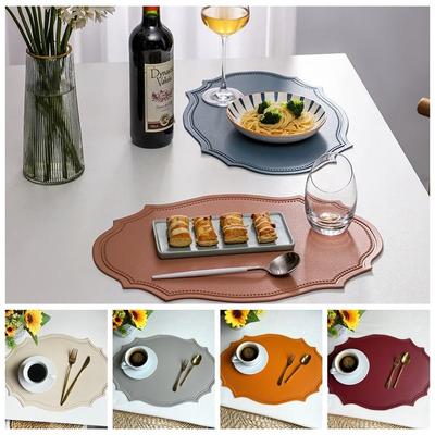 Retro Kunstleder Esstischunterlage Ölbeständig Nordischer Stil Platzset Wasserdicht Thermoisolierende Matte Westliche Küche