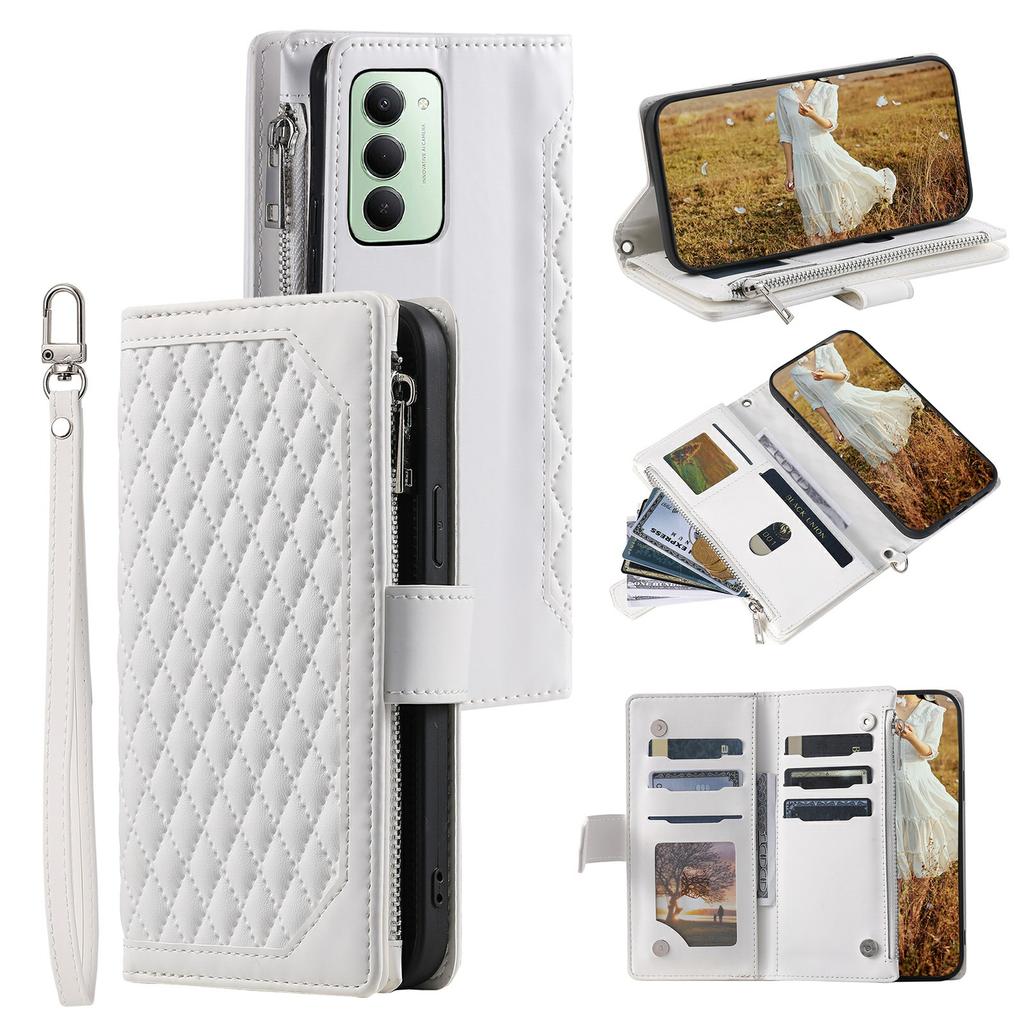 For Xiaomi Redmi 15 5G (EU) (171mm)/4G (EU) (171mm) Wallet Case Rhombus Stitching Line PU Leather Phone Cover with Wrist Strap