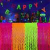 Mega-L Glow in The Dark Party Supplies, 2 Pack Neon Party Decorations Fluorescent Macaron Orange, Yellow and Fuchsia Wavy Metallic Tel Foil Fringe