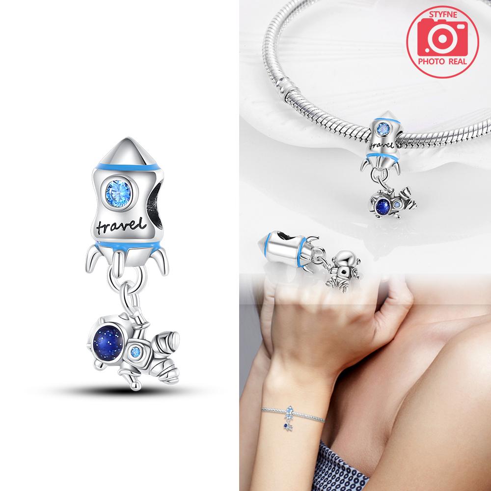 

Silver Colors Astronaut Spaceship Space Series Charms Luminous Star Beads Fit Bracelet DIY Fine Jewelry Gift for Women