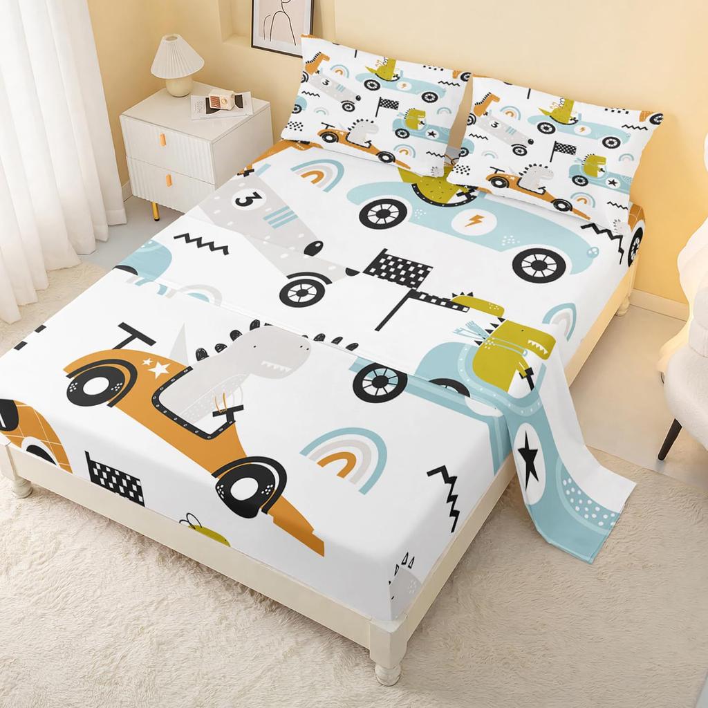 Cartoon animal little dinosaur pattern bed hat four-piece bedding set bedroom dormitory bedding decoration