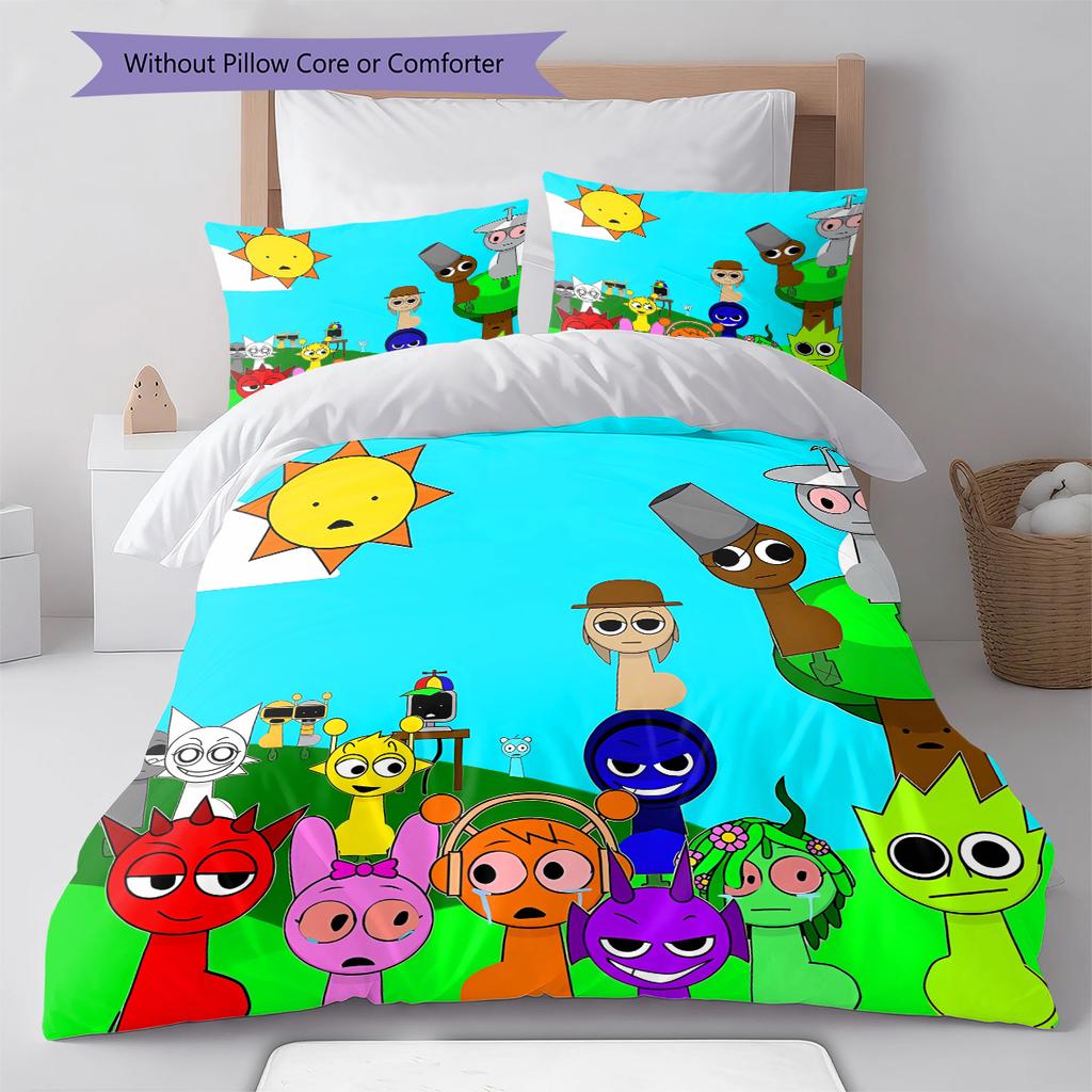 Pościel Wzór Sprunki, Zestaw Kołdra Poszewka na Kołdrę Poszewka na Poduszkę Domowy Prezent Urodzinowy (1 * poszwa na kołdrę + 2 * poszewki na poduszki, bez rdzenia)