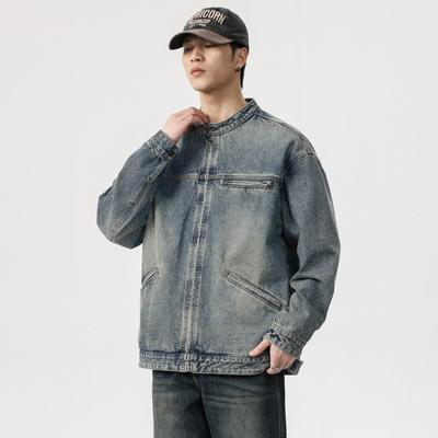 American High Street Retro Washed Blue Denim Jacket Men'S Loose Large Size Youth Jacket Top