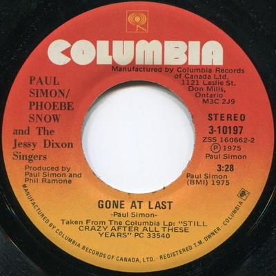 7inch Record PAUL SIMON / PHOEBE SNOW - Gone At Last / Take Me To The Mardi 310197 Columbia 1975 Canada Rock Used