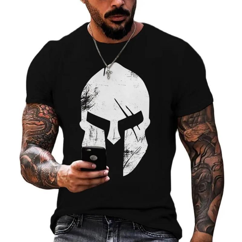 Spartan Knight Vintage Men Short Sleeve Tshirt 3d Printing Graphic Daily Street Summer Oversized Tops Male T Shirts