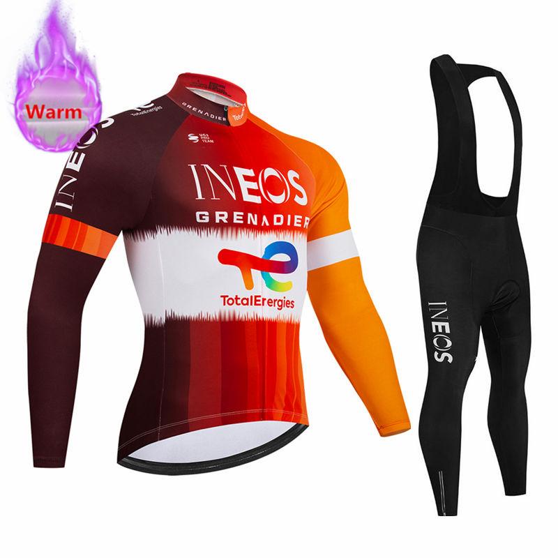 Ineos Team Winter Long Sleeve Thermal Fleece Cycling Jersey Set Bib Pants Ropa Ciclismo Bicycle Clothing MTB Bike Jersey Uniform