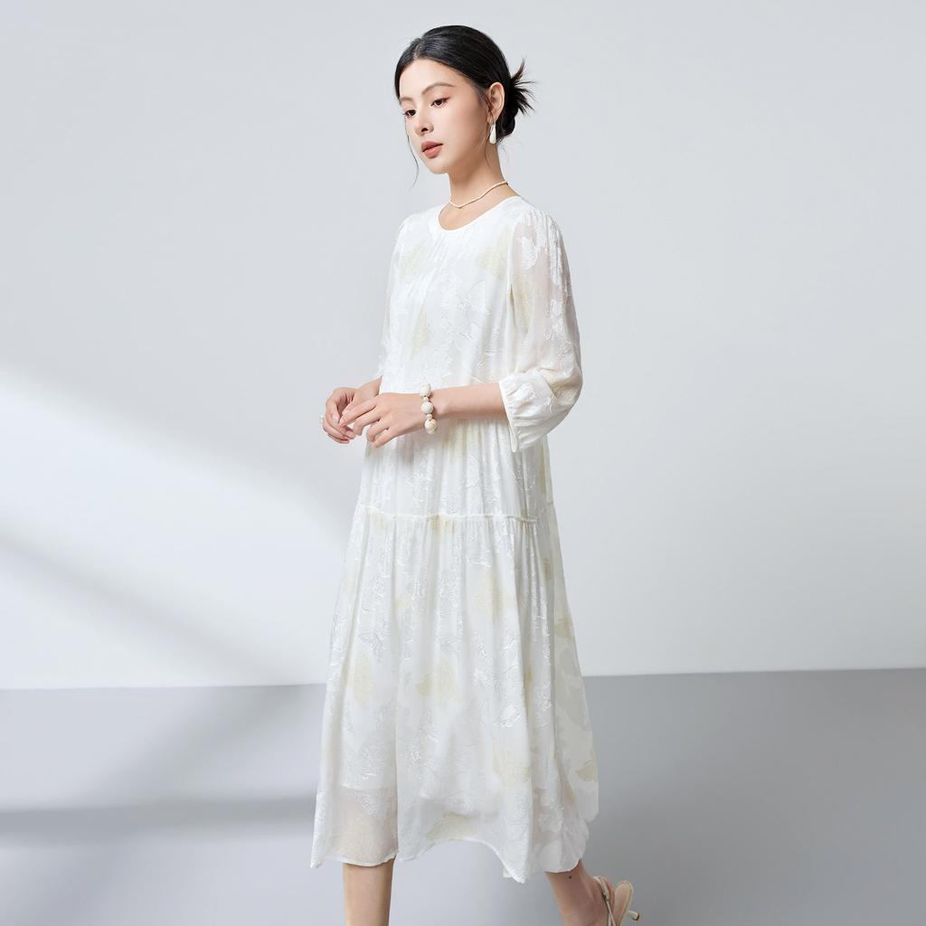 French temperament mulberry silk floral dress female summer 2026 new white fairy dress light luxury young high sense