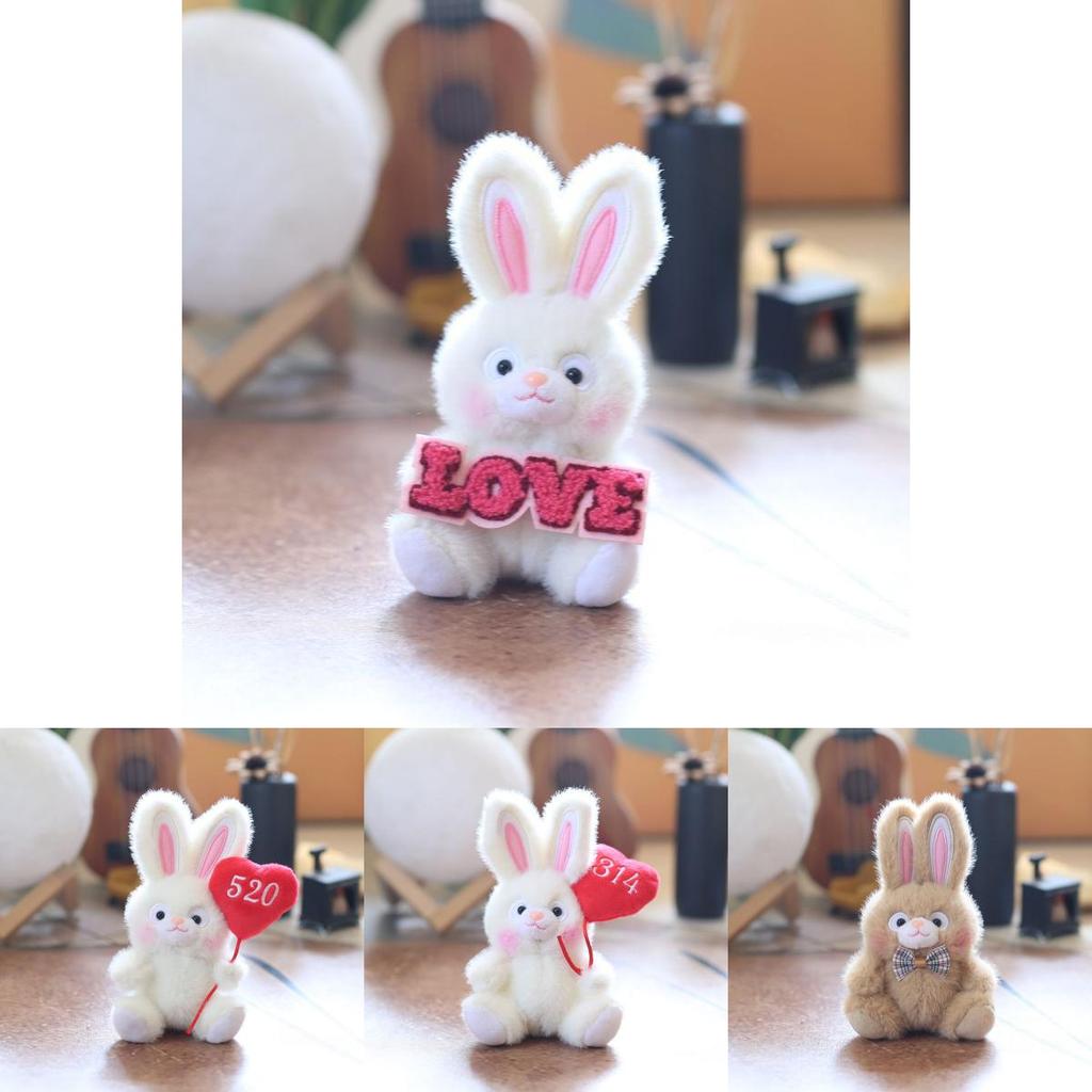Cute Rabbit Plush Toy With Short Pile Fabric For Backpack Charm And Key Holder