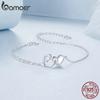 Bamoer 925 Sterling Silver Jewelry Forever Love Heart Double Chain Bracelet Friendship Adjustable Charm Bracelet Gift for Women
