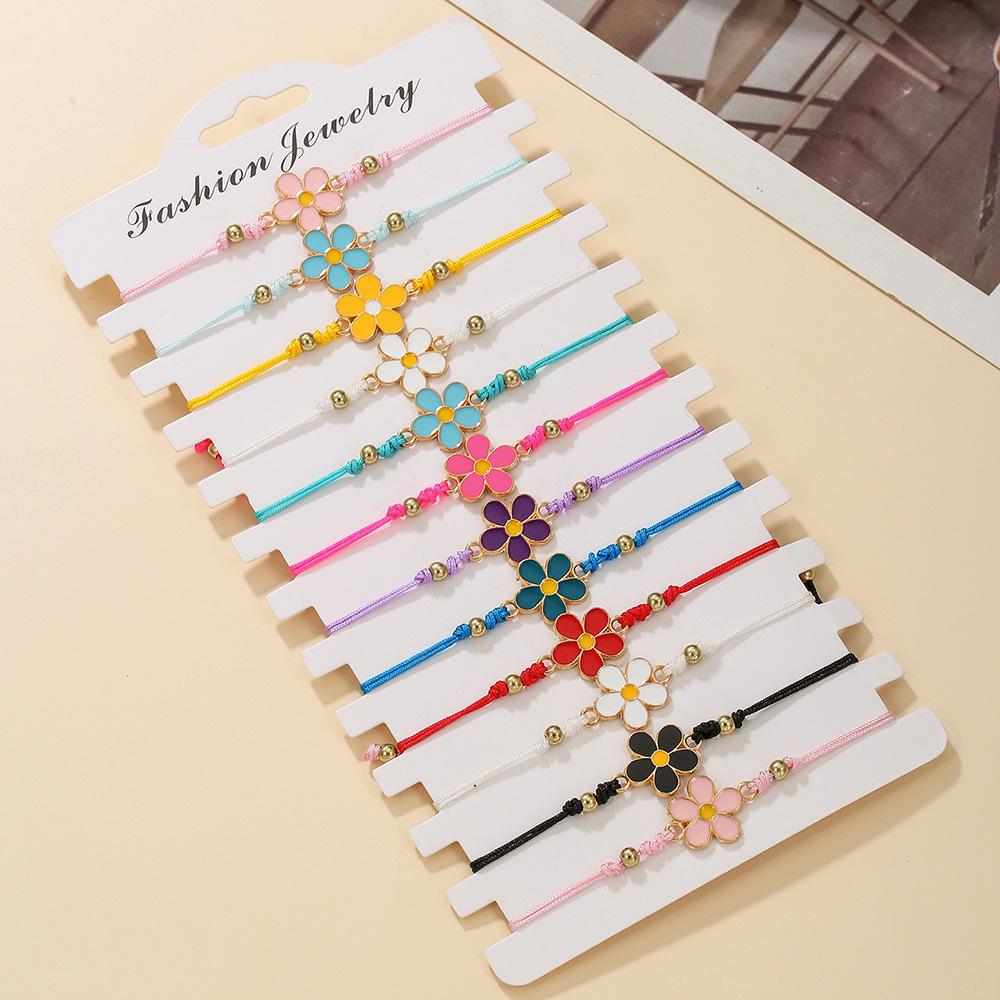 12pcs Set of Sweet and Adorable Colorful Floral Elements Adjustable Handmade Braided Bracelets, Perfect for Daily Wear