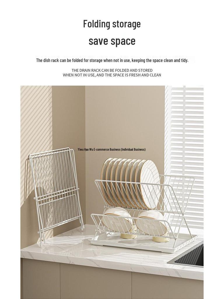 Foldable Kitchen Dish Drying Rack for Plates, Bowls, and Cutlery Storage