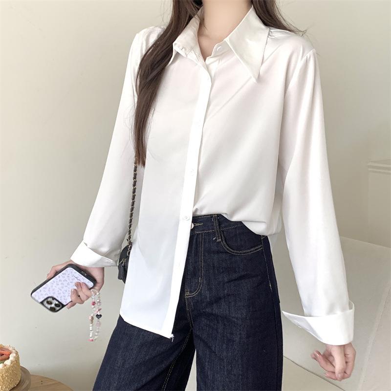 The Real Shot Is Not Reduced, the White Shirt Is Women's New Temperament Shirt, and the Small Korean Wears a Solid-color Long-sleeved Top.