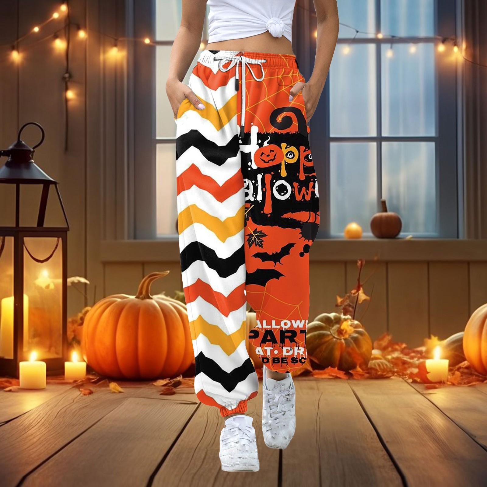 

Женские повседневные модные повседневные брюки с принтом на Хэллоуин L оранжевый