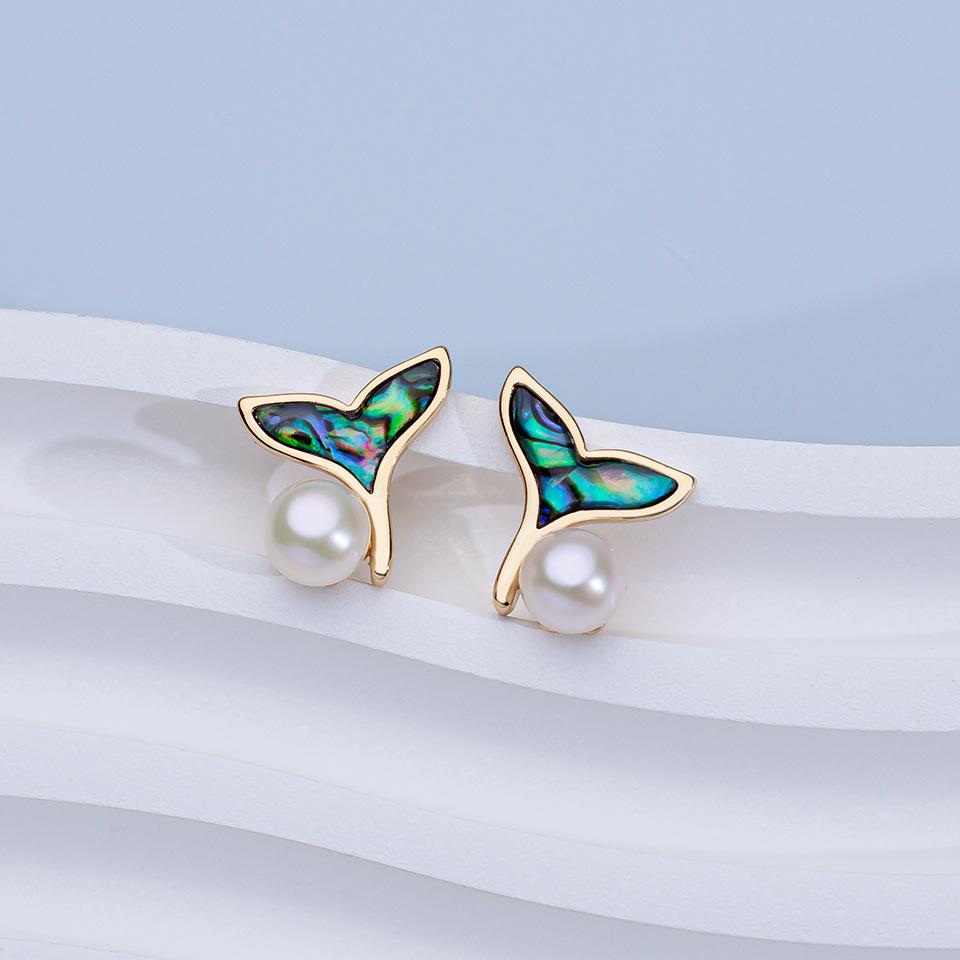 Color Abalone Shell Natural Freshwater Pearl Stud Earrings Women's Earrings Silver Needle High-end Jewelry