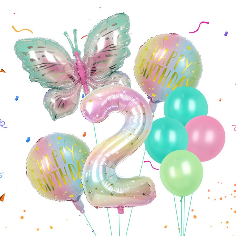 8pcs Butterfly Balloon Set 40inch Gradient Colorful Number 1-9 Foil Balloon Fairy Birthday Party Decoration Baby Shower Supplies