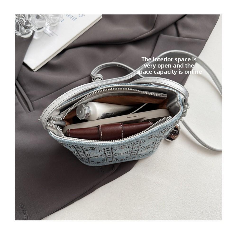 Light Luxury Sequined Small Bag Women's Shoulder Bucket Bag Denim Blue Chain Messenger Bag