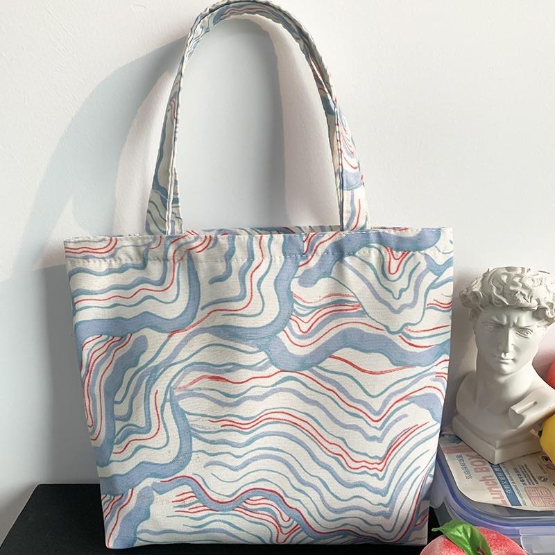 Floral Print Portable Polyester Hand Carry Lunch Tote Bag