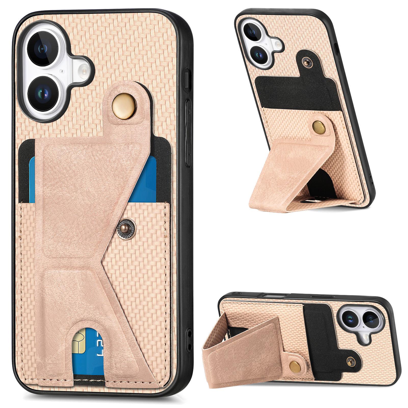 For iPhone 16 Case K-Shaped Kickstand Leather+PC+TPU Phone Cover E