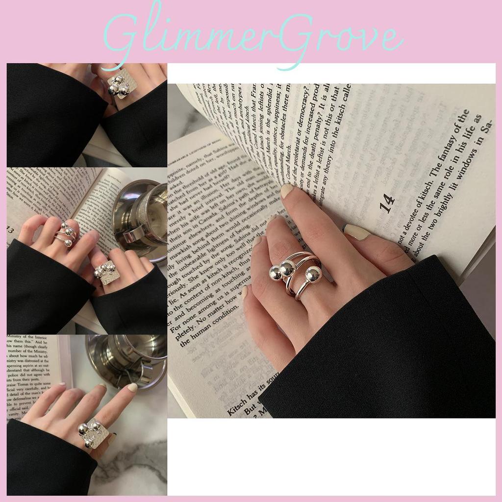 Eleganter Ring im koreanischen Stil aus 925er Sterlingsilber für Damen mit geometrischem Design und verstellbarer Größe