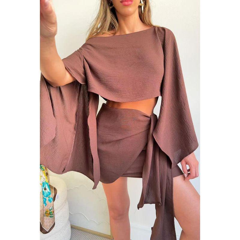 

European and American Summer New Seaside Vacation Sunscreen Breathable Set Bikini cover-up Brown M