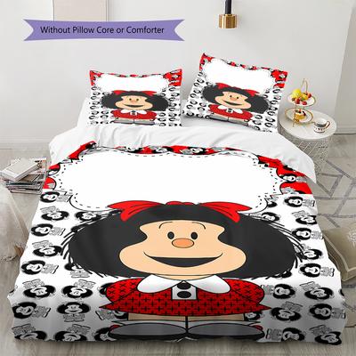 Mafalda Muster Bettwäsche, Steppbett Set Bettbezug Kissenbezug Zuhause Geburtstagsgeschenk (1 Bettbezug + 2 Kissenbezüge, ohne Füllung)