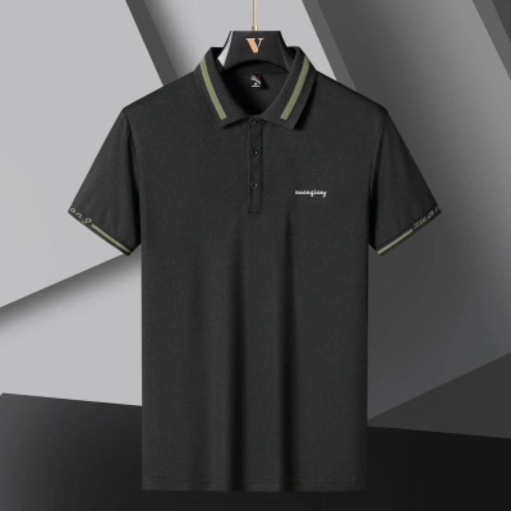 Summer Men Ice Silk Thin Polo Shirt Panelled Lapel Button Embroidery Korean Casual Loose Fashion Versatile Short Sleeve Top