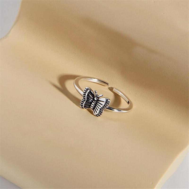 New Simple Personality Retro Distressed Small Butterfly Female 925 Sterling Silver Jewelry Temperament Opening Rings TYB445